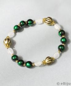 Brăţară din perle de sticlă imitaţie smarald verde