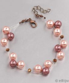 Brăţară din perle de sticlă roz piersică-bordo deschis