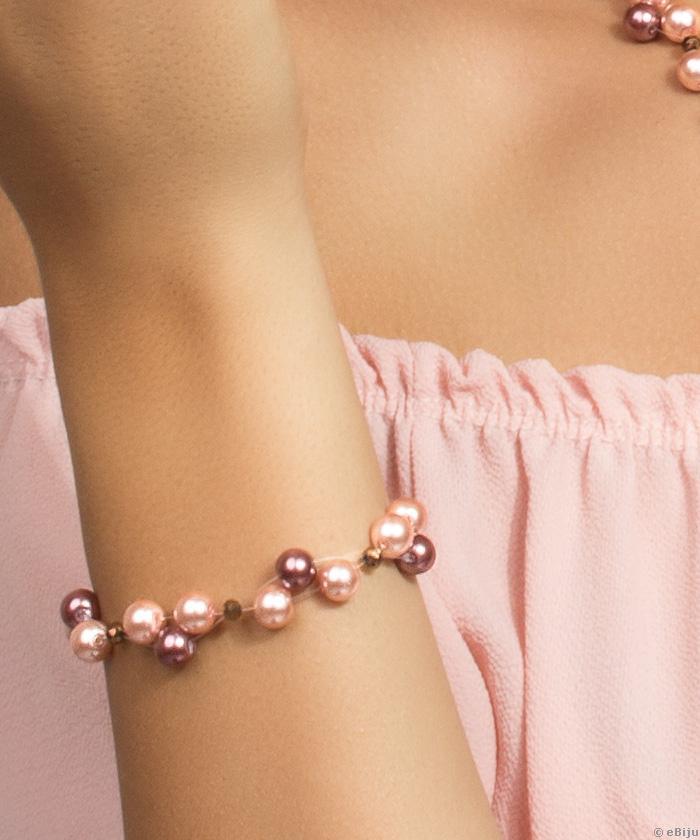 Brăţară din perle de sticlă roz piersică-bordo deschis