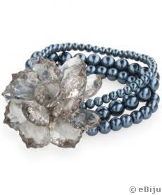 Bratara floare cristal cu perle de sticla albastre