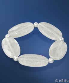 Bratara gri sclipici, material sintetic si perle de sticla