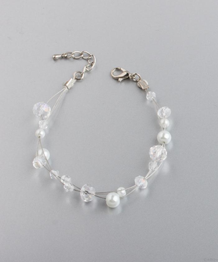 Brăţară pentru mirese din perle de sticlă albe şi cristale