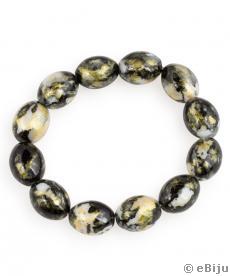 Brăţară perle de sticlă, ovale, cu efect marmorat