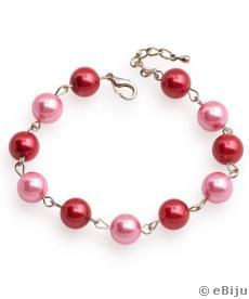 Brăţară perle de sticlă, roz şi roşii