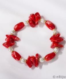Brăţară roşie, acril cu perle de sticlă