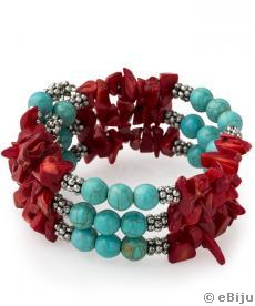 Brăţară roşie cu coral şi pietre howlite