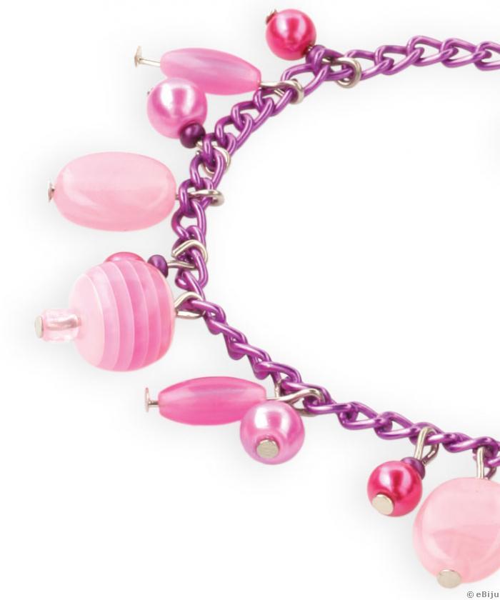 Bratara roz, mov din material sintetic si perle de sticla