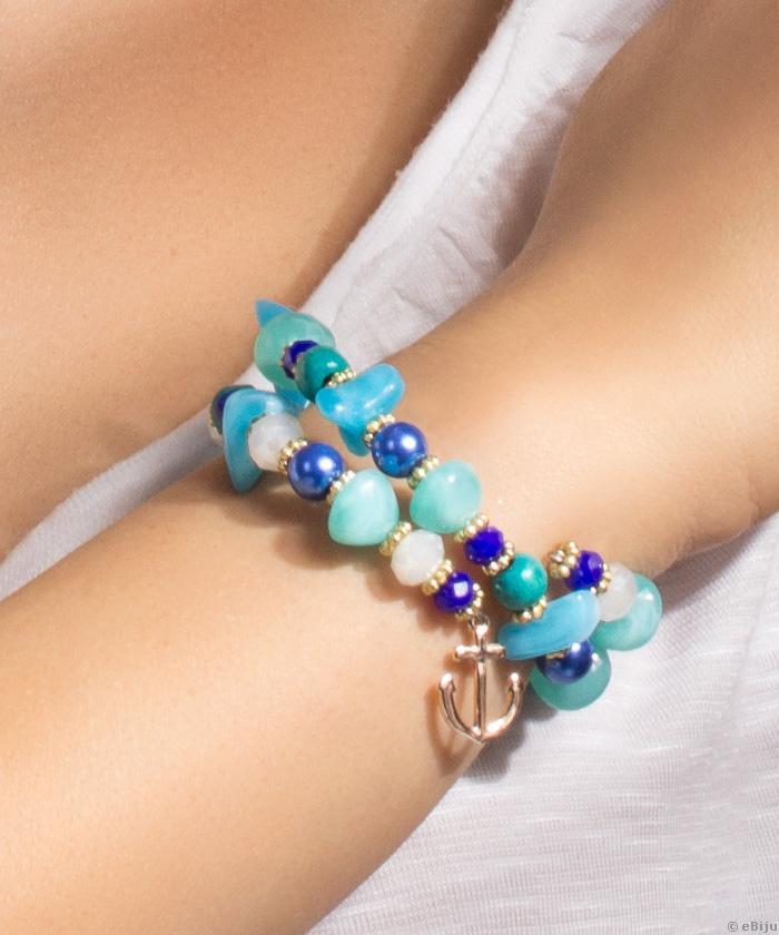 Brăţară turcoaz-albastru, din perle şi cristale