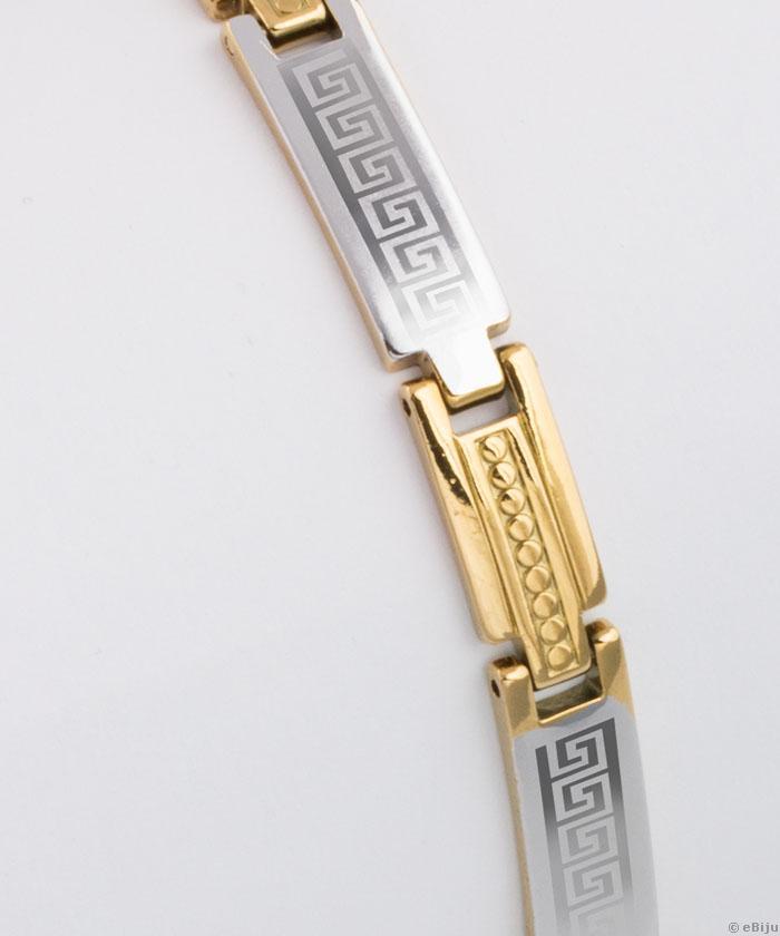Brăţară unisex, auriu-argintiu, cu model grecesc