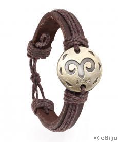 Brăţară unisex din piele naturală cu semnul zodiac Berbec