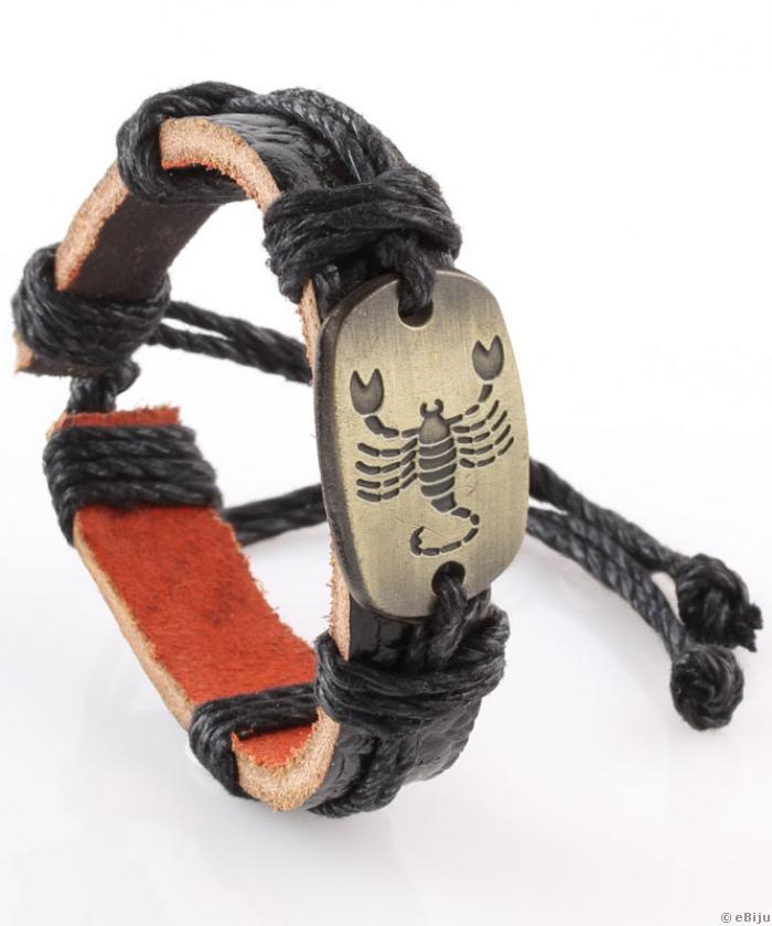 Brăţară unisex Scorpion, din piele naturală neagră texturată