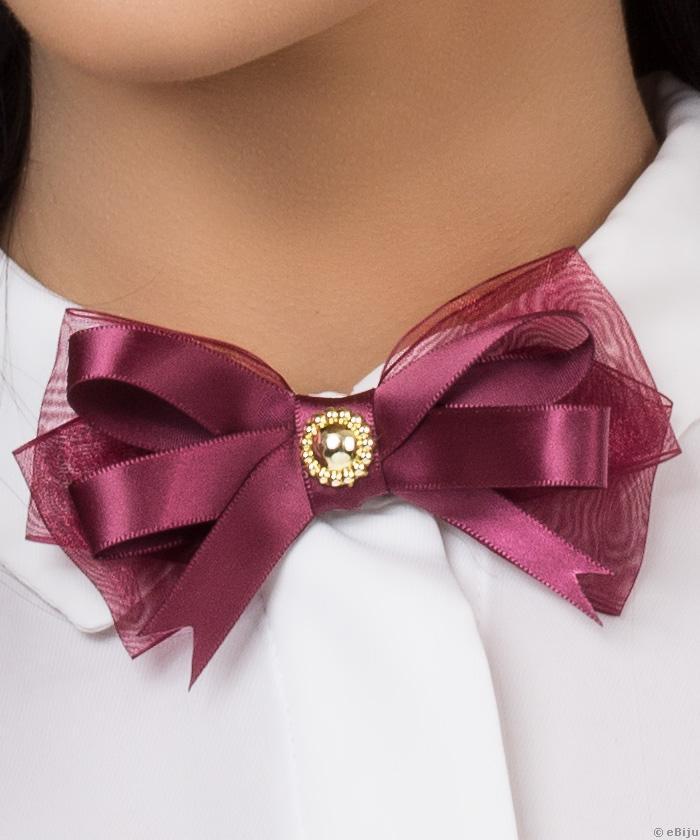 Broşă din organza şi satin bordo