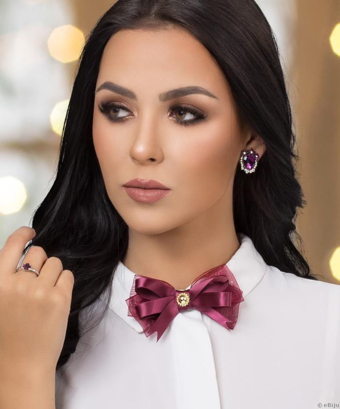 Broşă din organza şi satin bordo