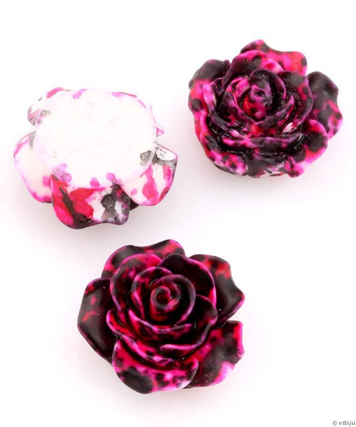 Cabochon acrilic, trandafir ciclam-negru, 1.9 cm