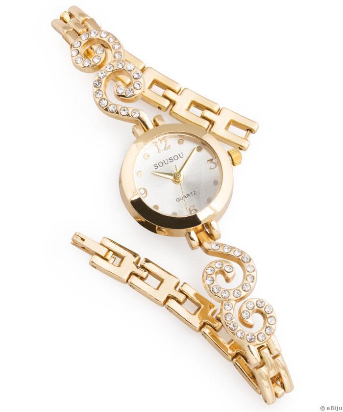 Ceas de damă auriu, cu cristale