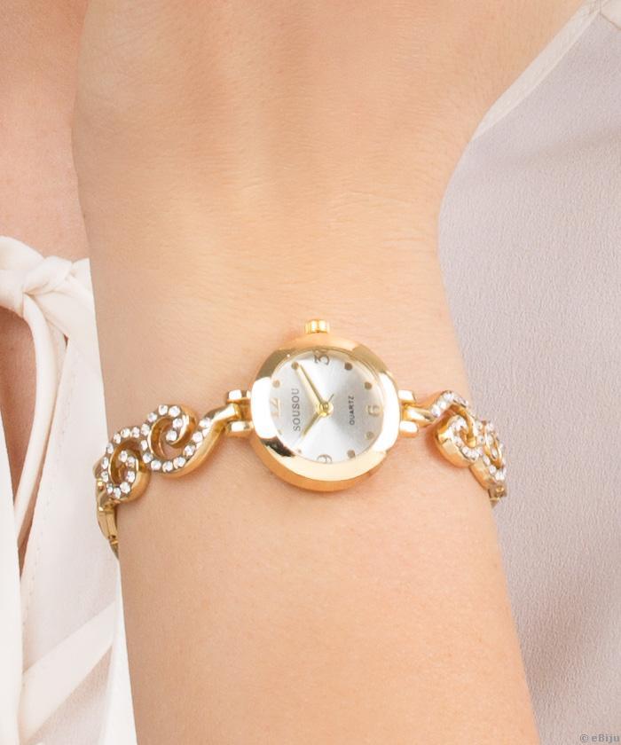 Ceas de damă auriu, cu cristale