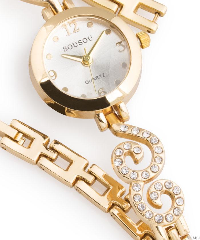 Ceas de damă auriu, cu cristale