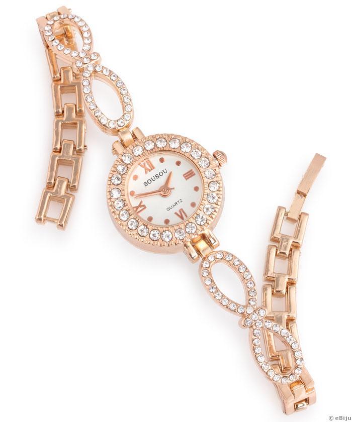 Ceas de damă auriu-roz cu cristale