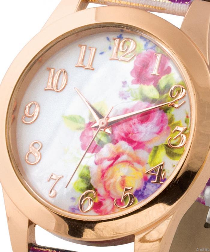 Ceas de damă cu flori, curea multicoloră
