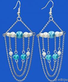Cercei albastri, lant cu perle de sticla