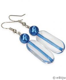 Cercei albastri, material sintetic cu perle de sticla