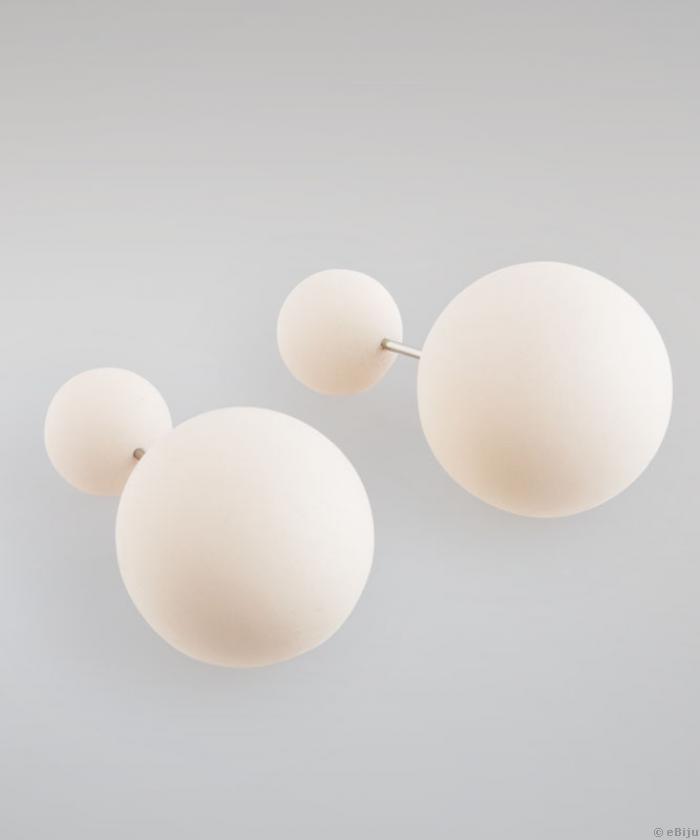 Cercei albi double-pearl, cu suprafaţă catifelată