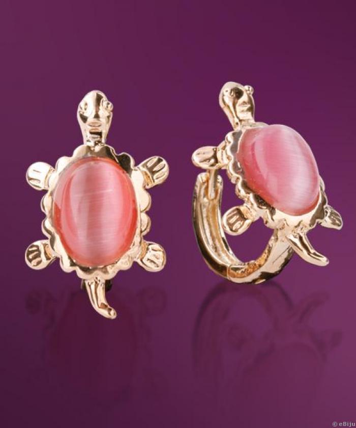 Cercei broasca testoasa auriu cu roz