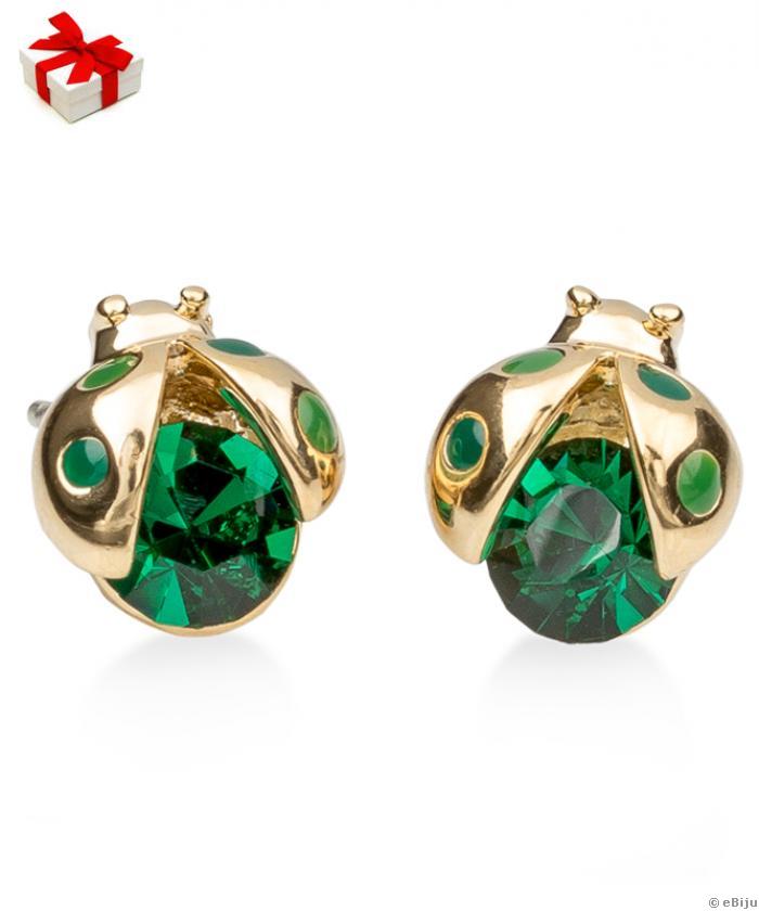 Cercei buburuză aurie cu elemente Swarovski verde smarald