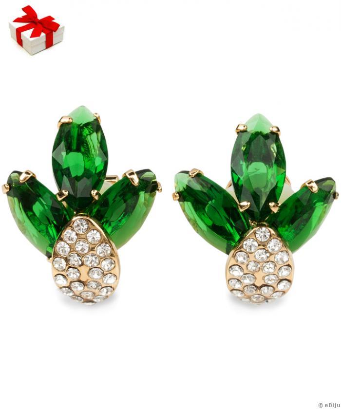 Cercei clips cu frunze din elemente Swarovski verzi