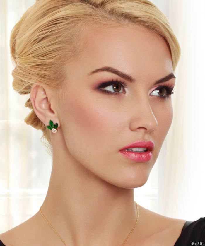 Cercei clips cu frunze din elemente Swarovski verzi