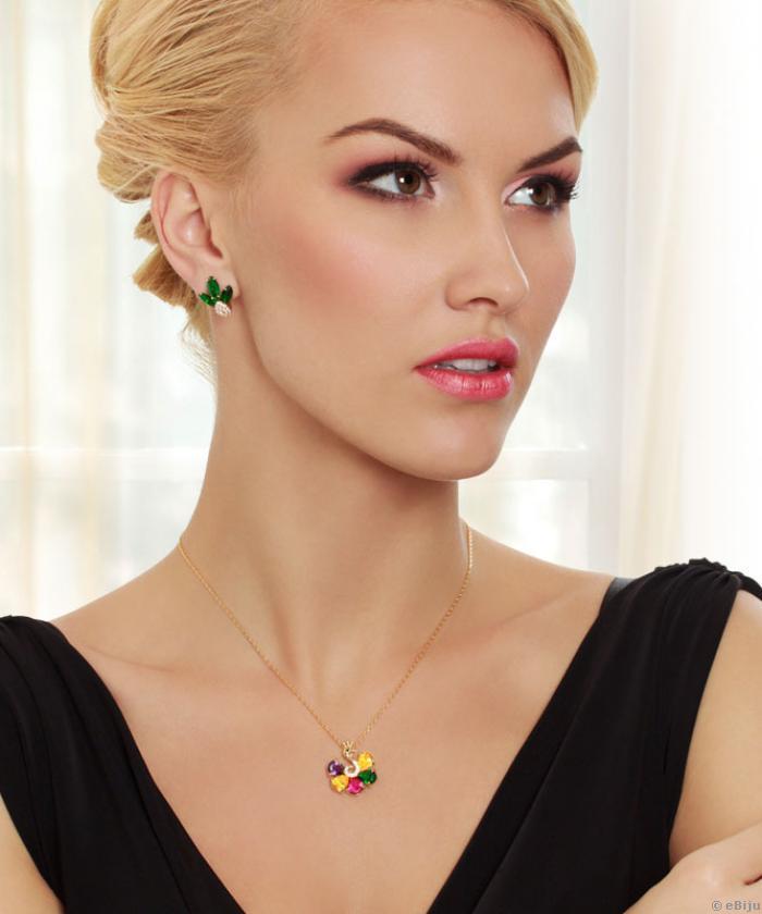 Cercei clips cu frunze din elemente Swarovski verzi
