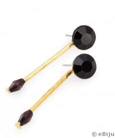 Cercei cristale negre cu metal auriu