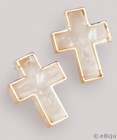 Cercei cruce alb opal