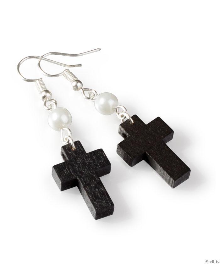 Cercei cruce neagră, din lemn