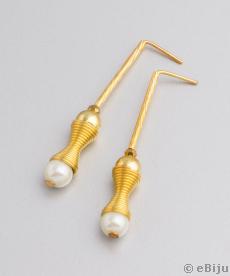 Cercei din elemente clepsidrice aurii, cu perle