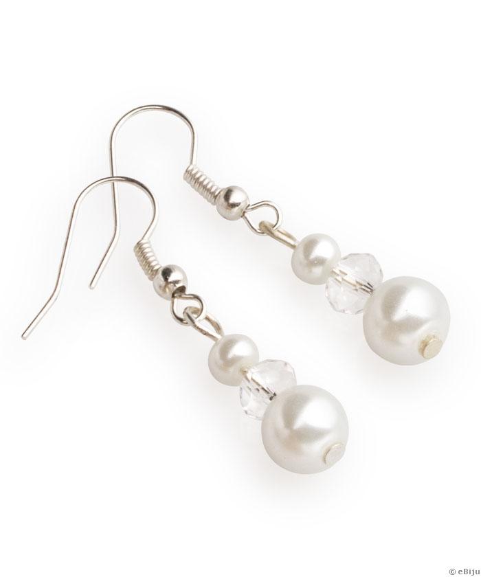 Cercei din perle albe cu cristale