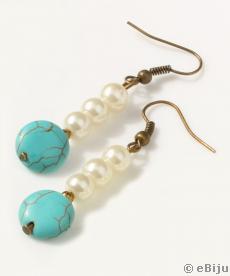 Cercei din perle de sticlă, cu piatră de howlite turcoaz