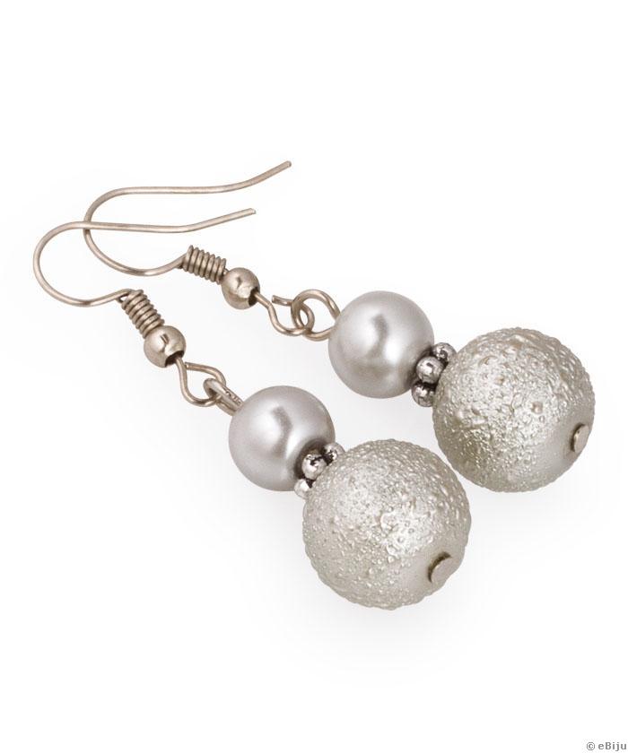Cercei din perle de sticlă gri, simple şi gofrate