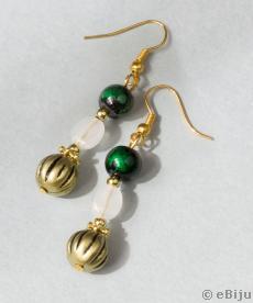 Cercei din perle de sticlă imitaţie smarald verde