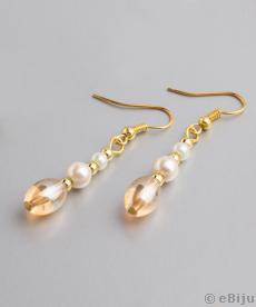 Cercei din perle ovale semitransparente şi perle de stilă crem