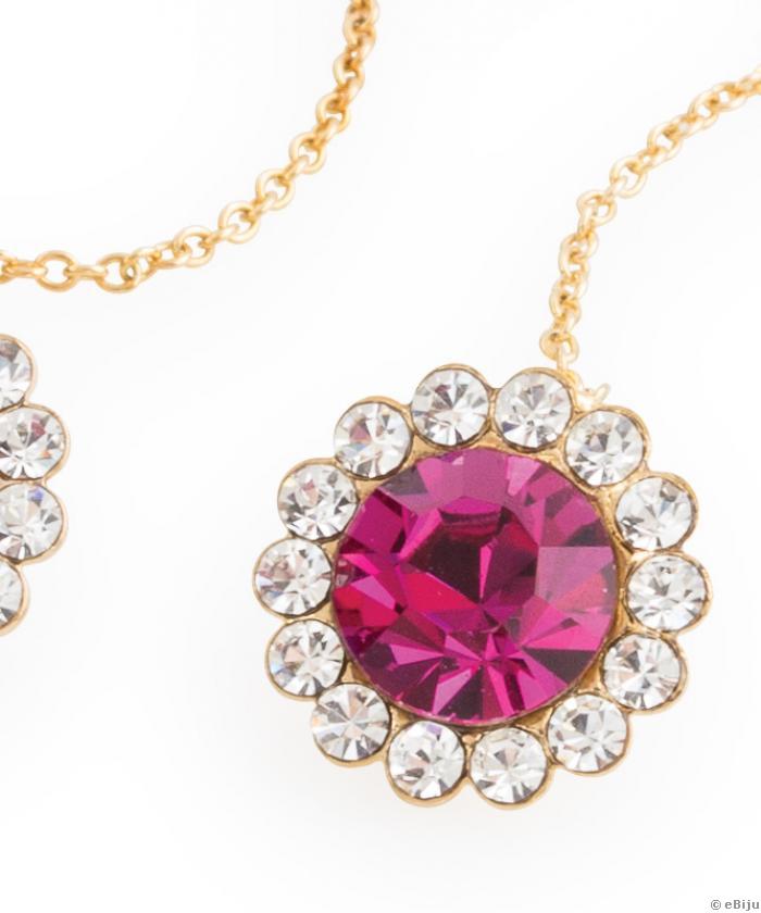 Cercei elemente Swarovski, floare ciclam cu lanţ auriu