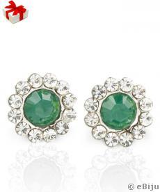 Cercei floricică cu element Swarovski verde