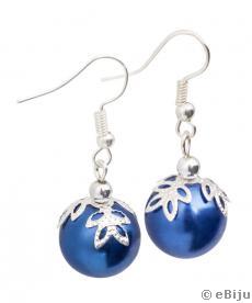 Cercei globuri de Crăciun, din perle de sticlă albastră