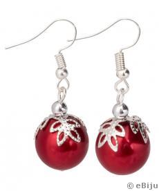 Cercei globuri de Crăciun, din perle de sticlă roşii