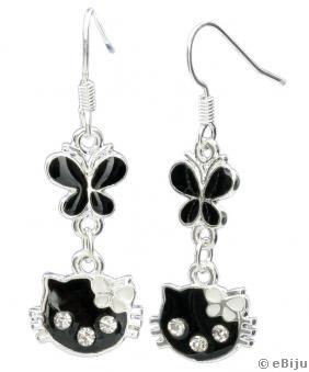 Cercei Hello Kitty neagra cu strasuri si fluture