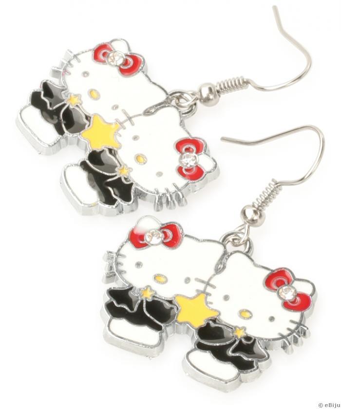 Cercei Hello Kitty Star, alb cu negru