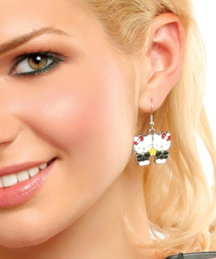 Cercei Hello Kitty Star, alb cu negru
