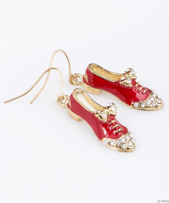 Cercei pantofiori roşii, cu cristale albe