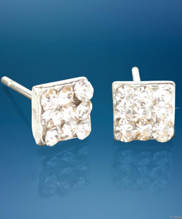 Cercei patrati cu strasuri albe