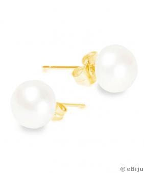 Cercei perle de cultura albe, ac auriu, 0.6 cm